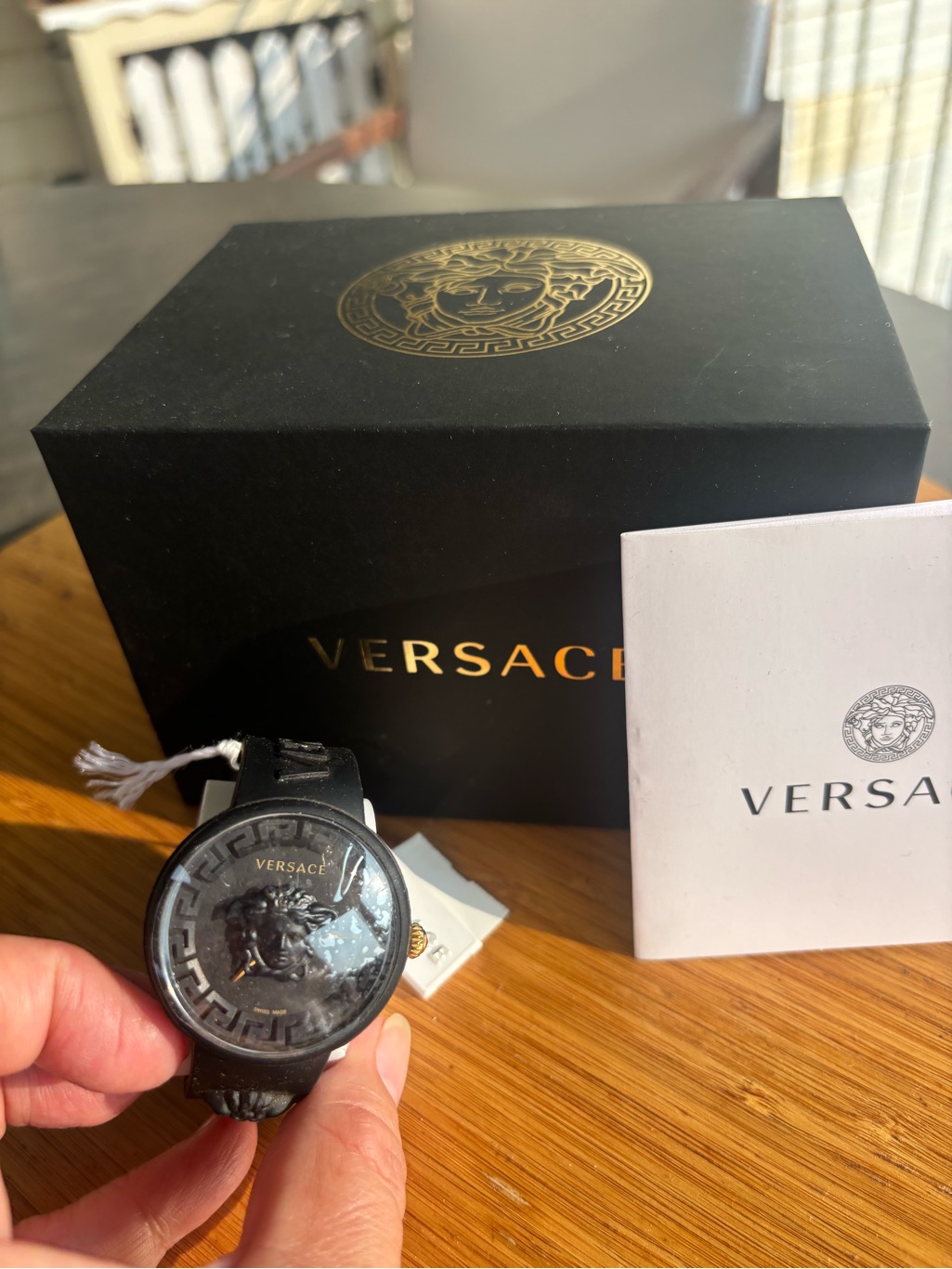 Versace Black And Gold Logo Presentation Box With Branded Black Band